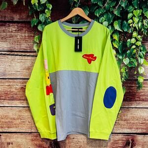 Homme + Femme Men's Wichita Long Sleeve Tee Shirt 2XL XXL Lime Green Patchwork